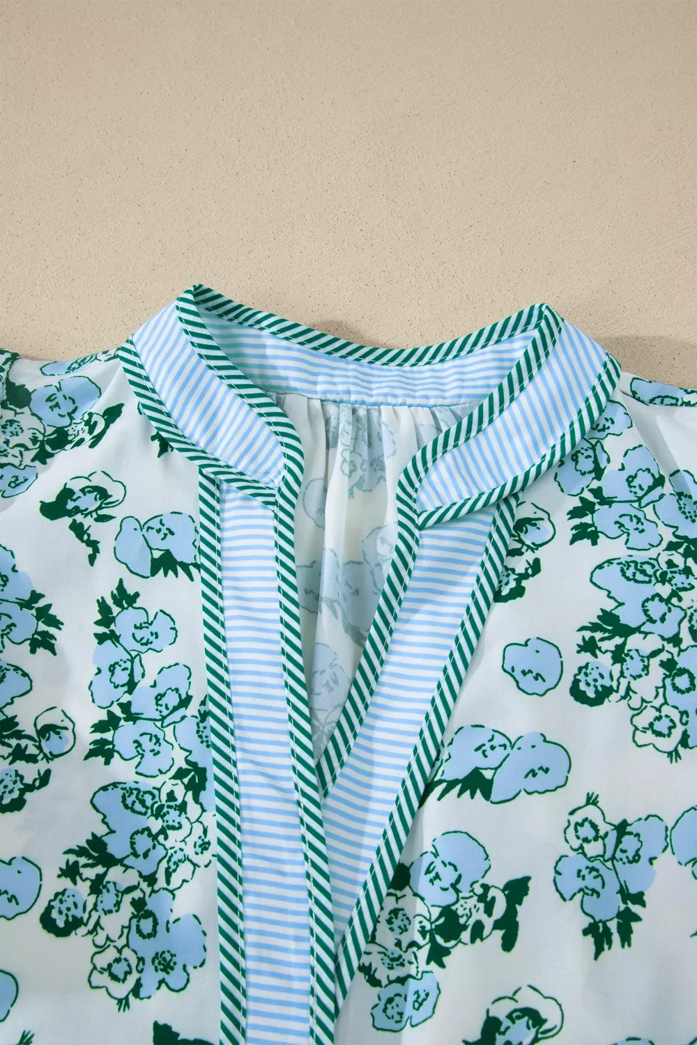 Floral Meets Stripes V Neck Flutter Sleeve Blouse, image 6