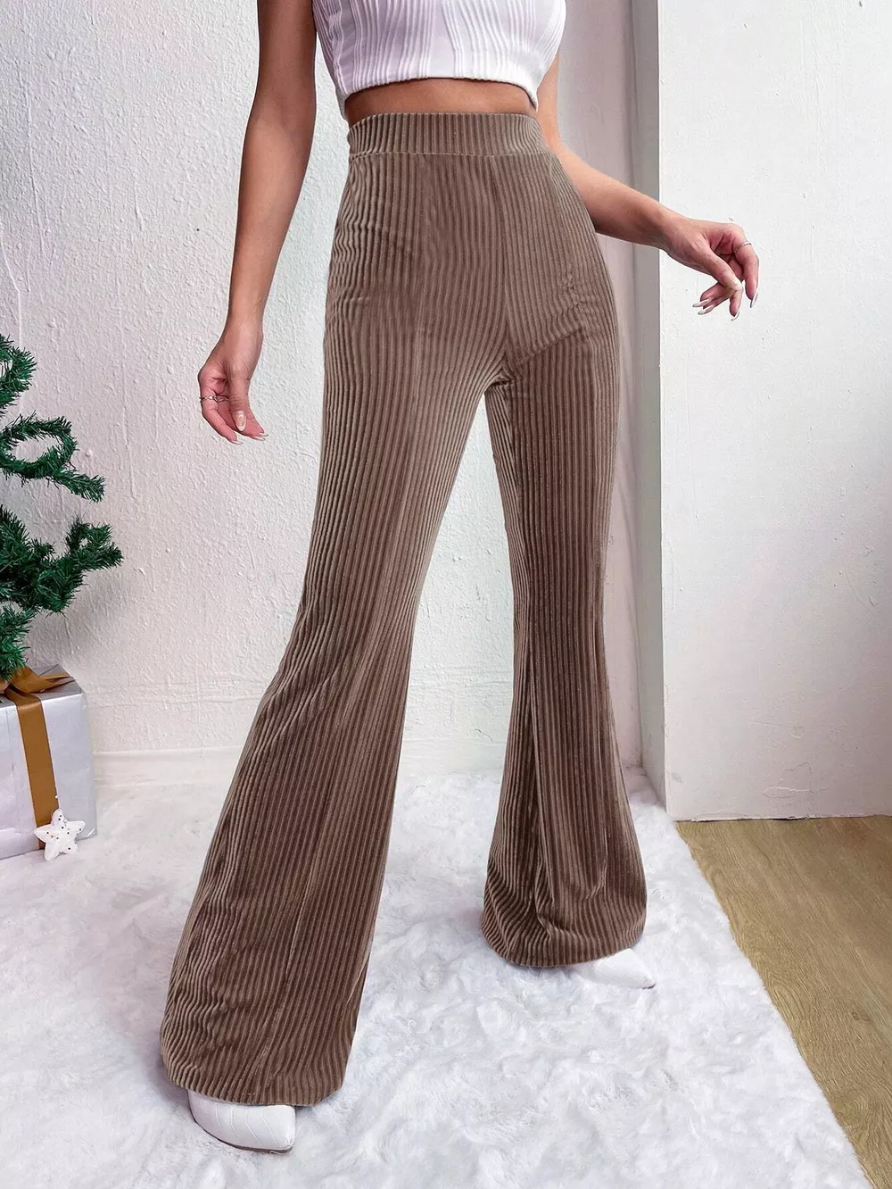 Corduroy High Waist Flare Pants, image 12