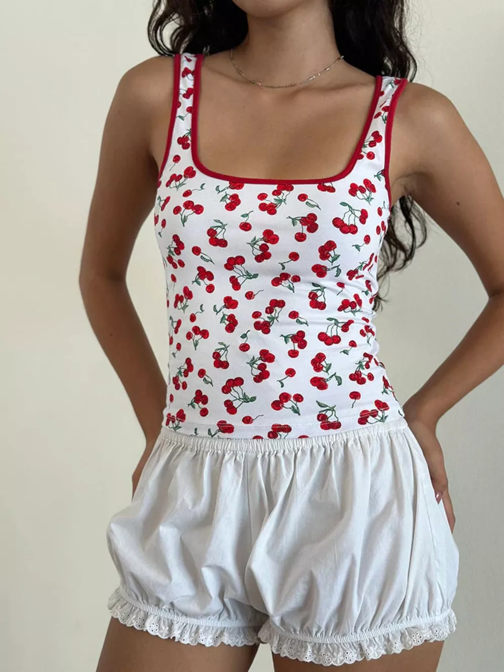 Cherry Print Square Neck Tank, image 2
