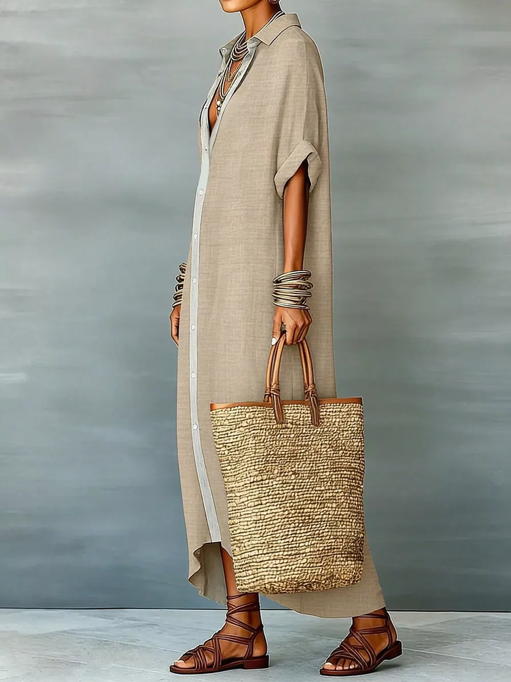 Casual Linen Shirt Dress with Button-Down Front, image 4
