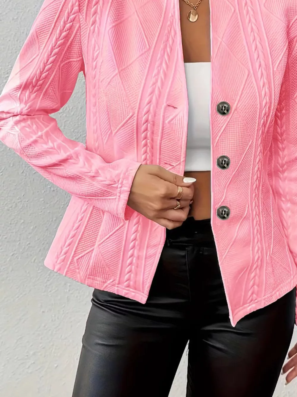 Textured Knit Button-Front Blazer, image 6