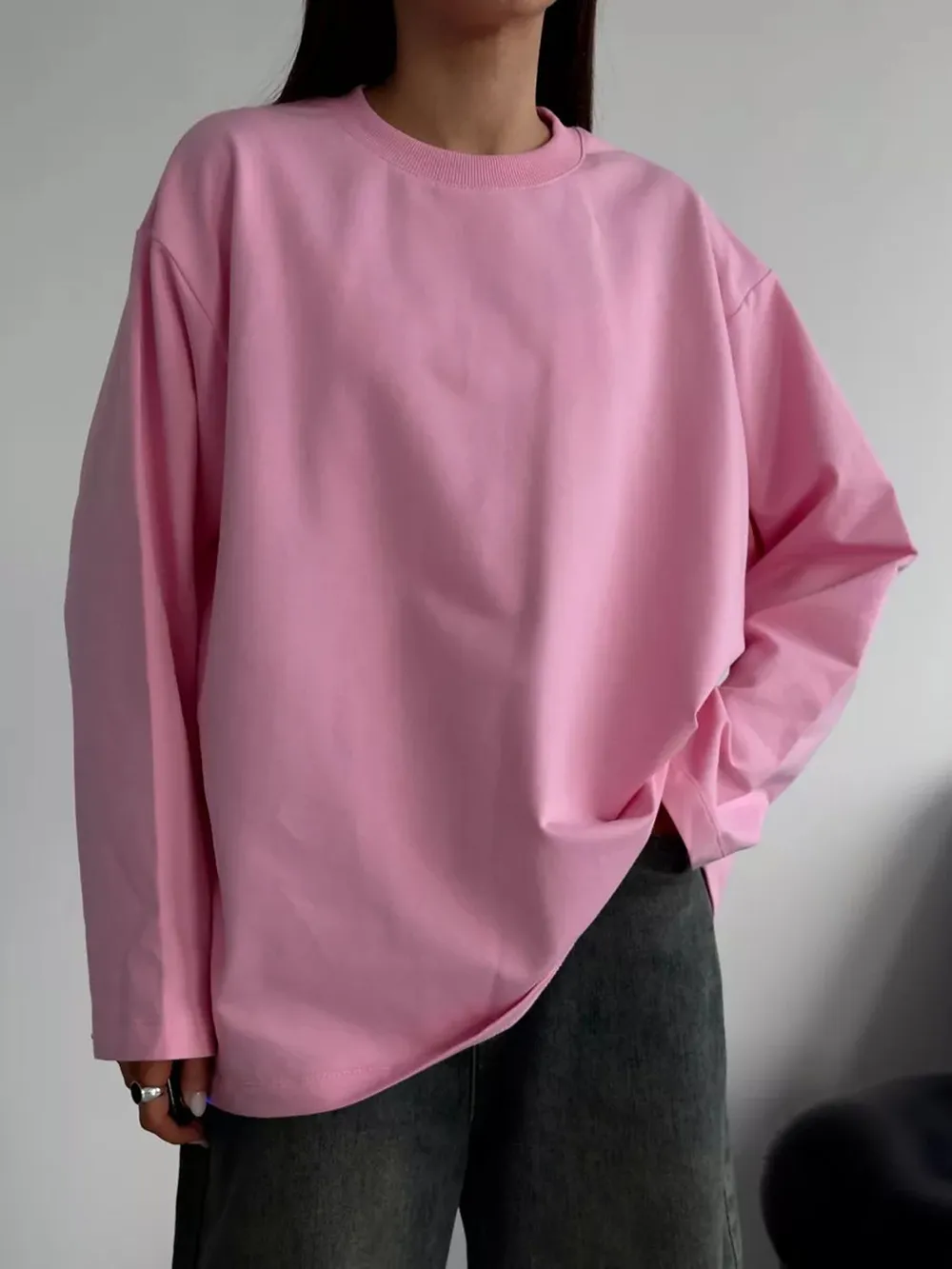Round Neck Dropped Shoulder Long Sleeve T-Shirt, image 6