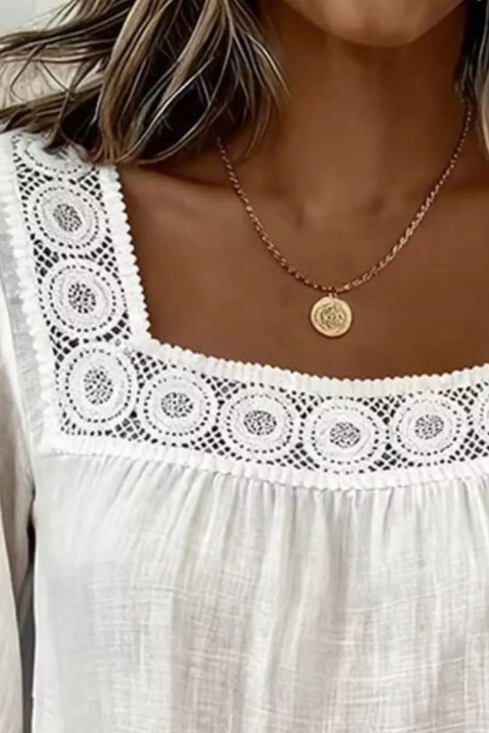 Crochet Trim Square Neck Blouse, image 3
