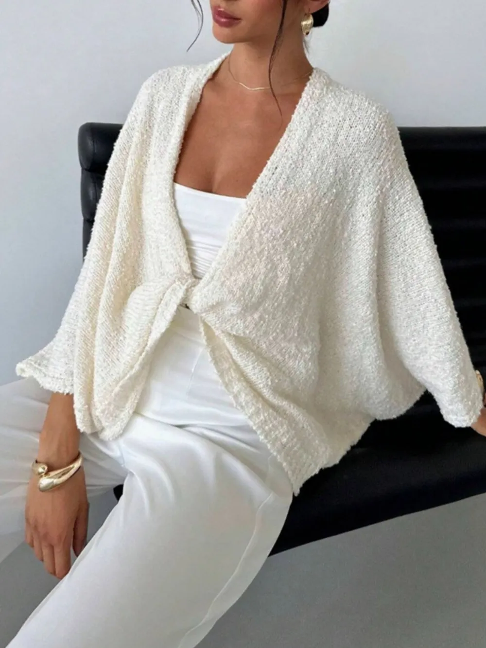 Twist-Front Textured Knit Cardigan, image 4