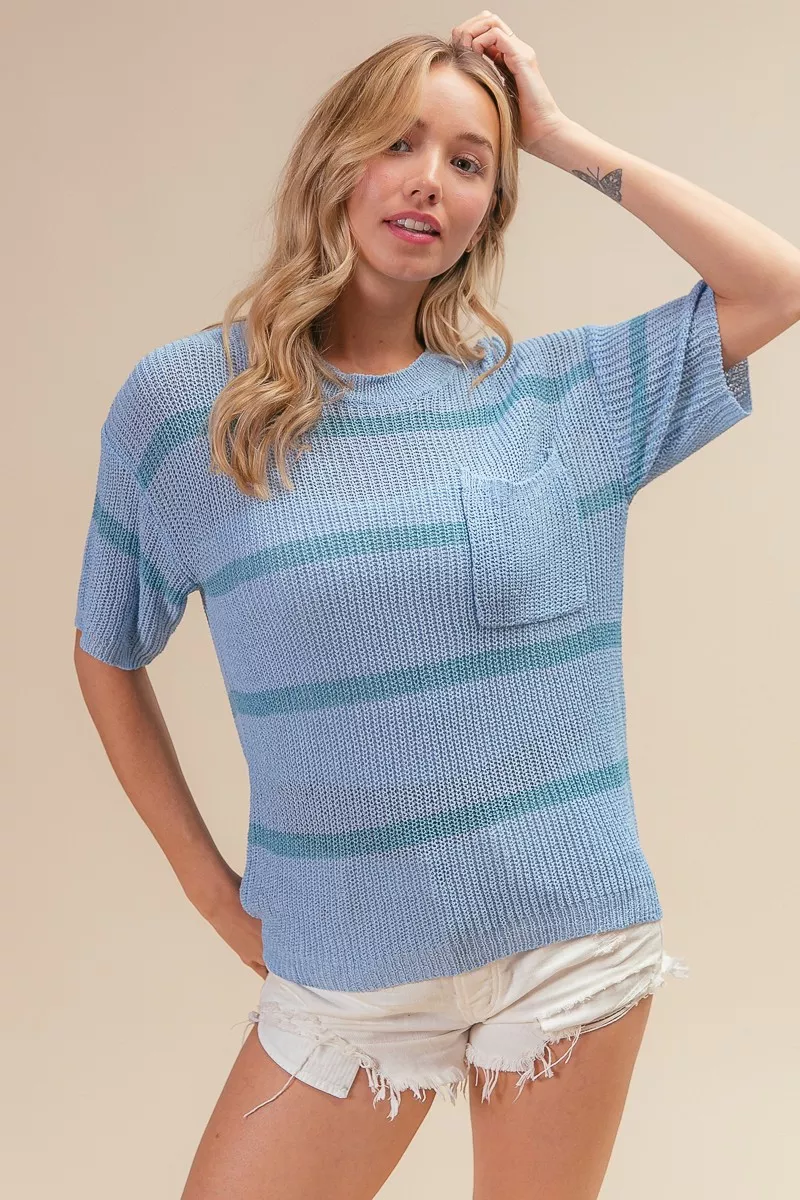 Patch Pocket Striped Lightweight Sweater Top, image 5