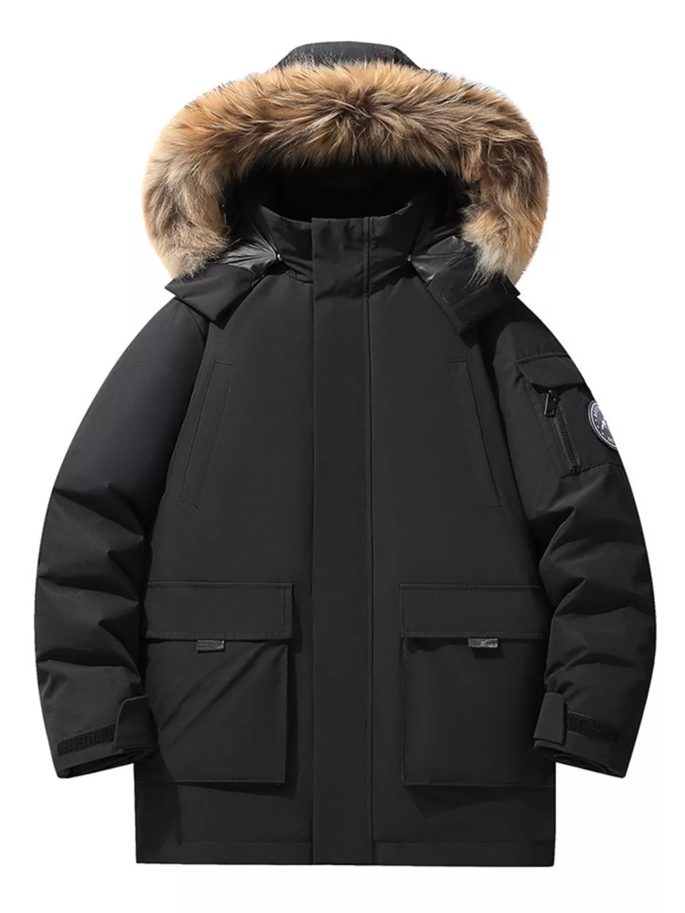 Men's Full Size Fur Hooded Zip Up Parka Coat Plus Size, image 4