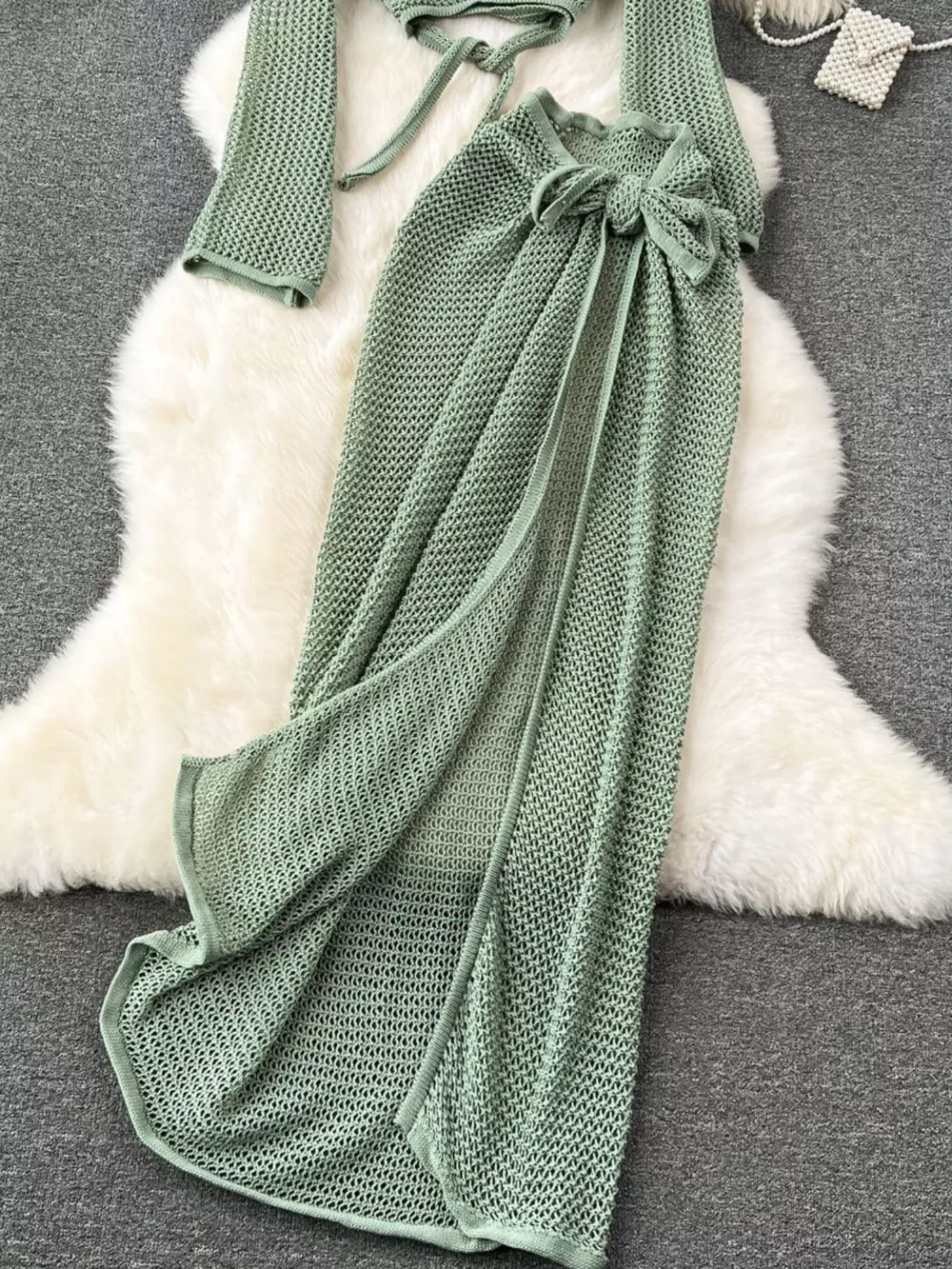 Knitted Crop Top and Slit Skirt Set, image 20