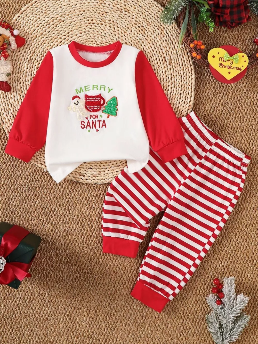 Children's Christmas Reindeer Striped Pajama Set, image 6