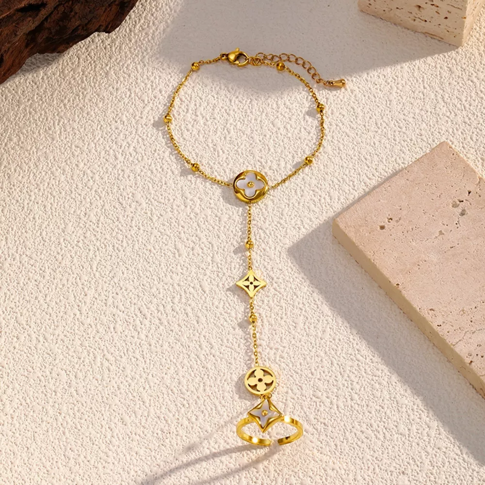 18K Gold-Plated Clover Charm Hand Chain Bracelet, image 2