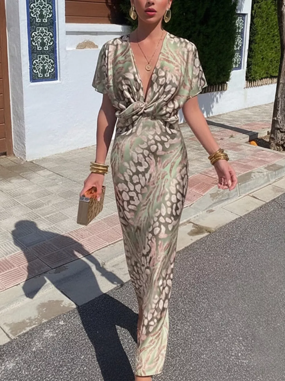 Full Size Twist-Front Animal Print Maxi Dress Plus Size, image 5