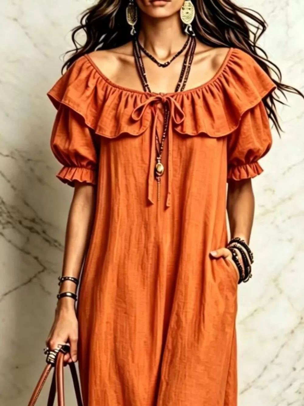 Ruffle Trim Puff Sleeve Maxi Dress, image 6