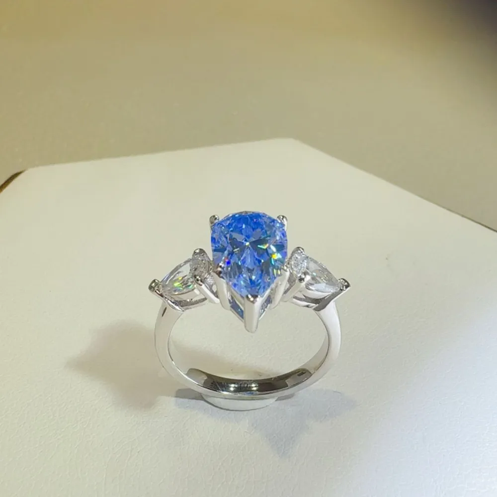 2 Carat 925 Sterling Silver Moissanite Teardrop Shape Ring, image 2