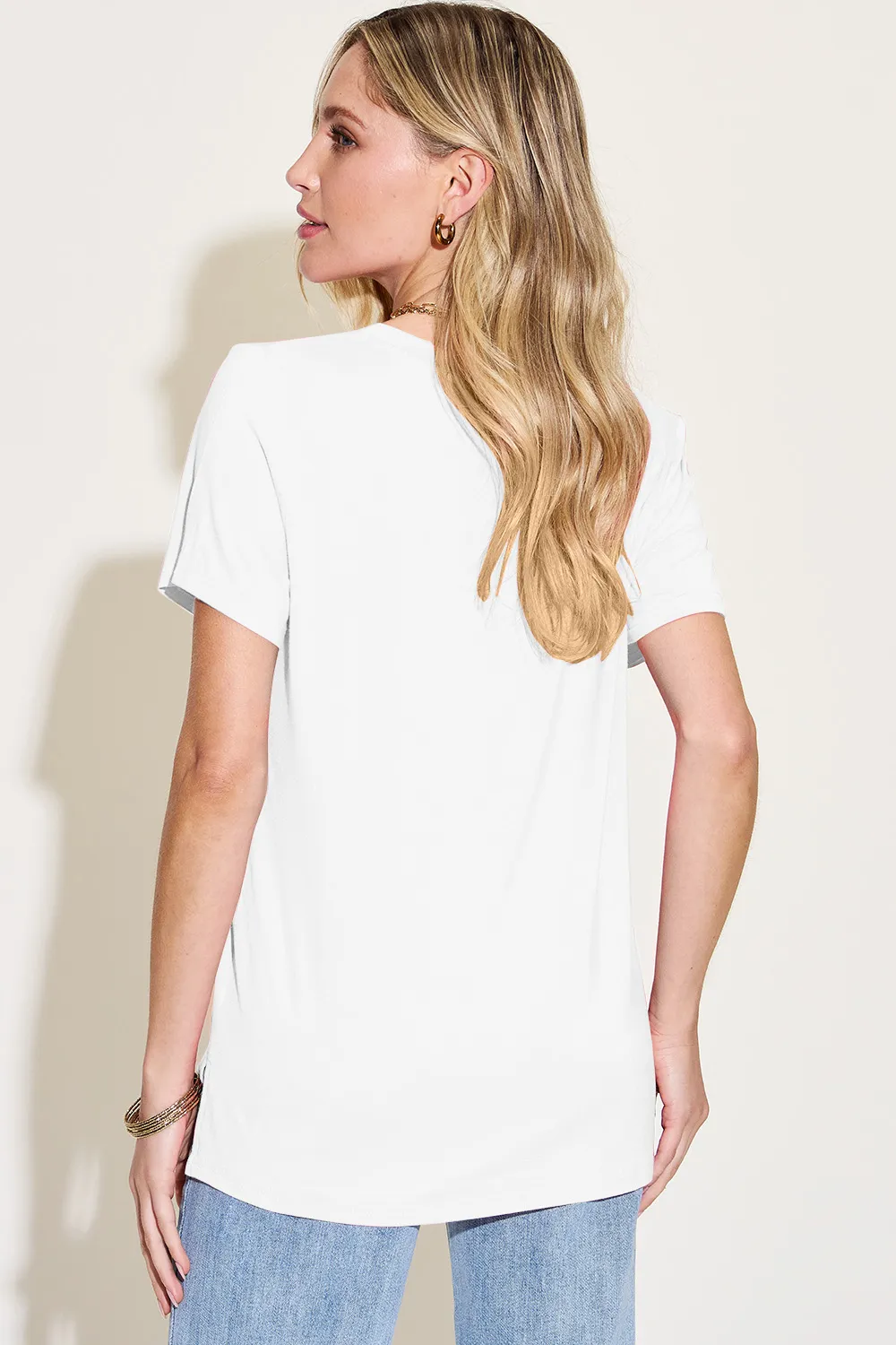 Bamboo Full Size V-Neck High-Low T-Shirt, image 11