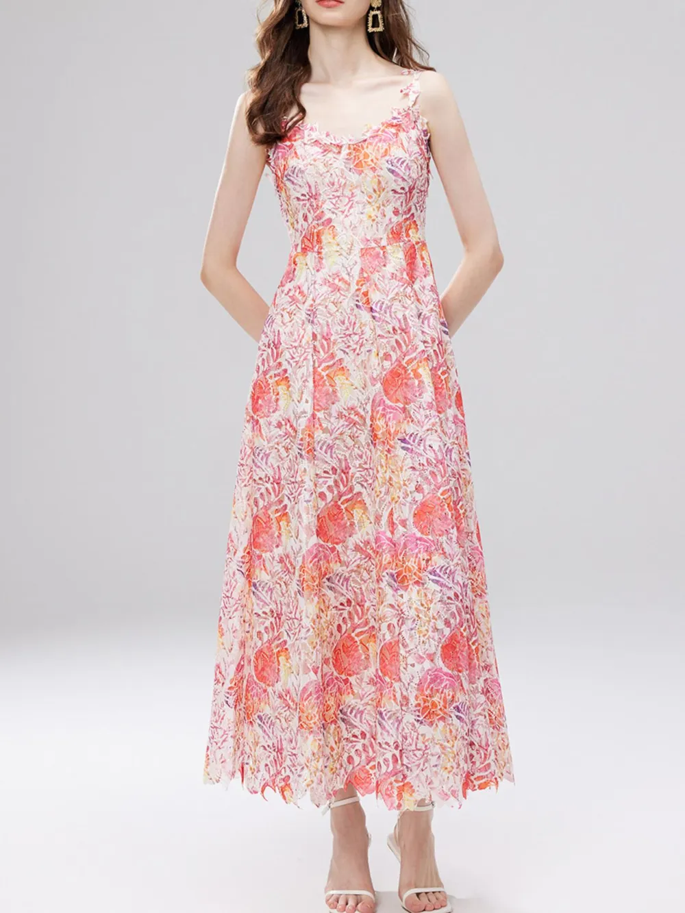 Floral Lace Sleeveless V-Neck Midi Dress, image 21