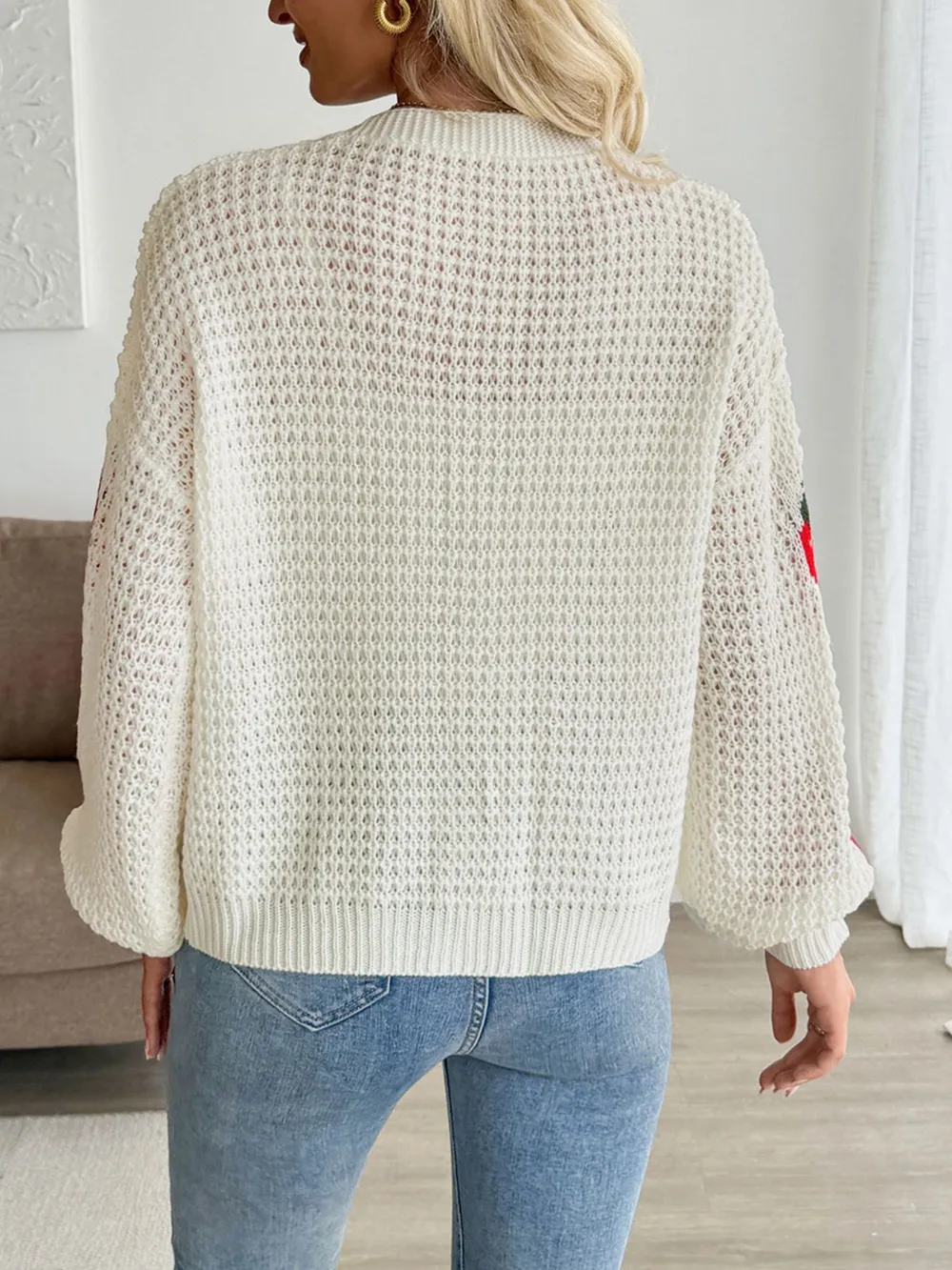 Strawberry Pattern V-Neck Button-Up Cardigan, image 2