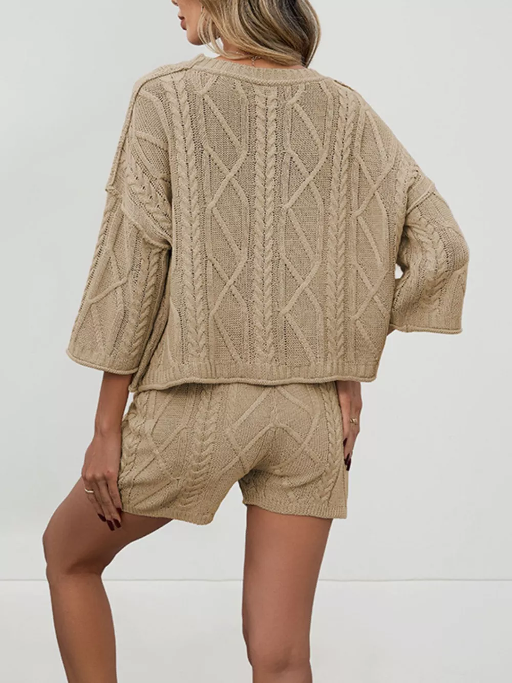 Cable Knit 3/4 Sleeve Sweater and Shorts Set, image 6