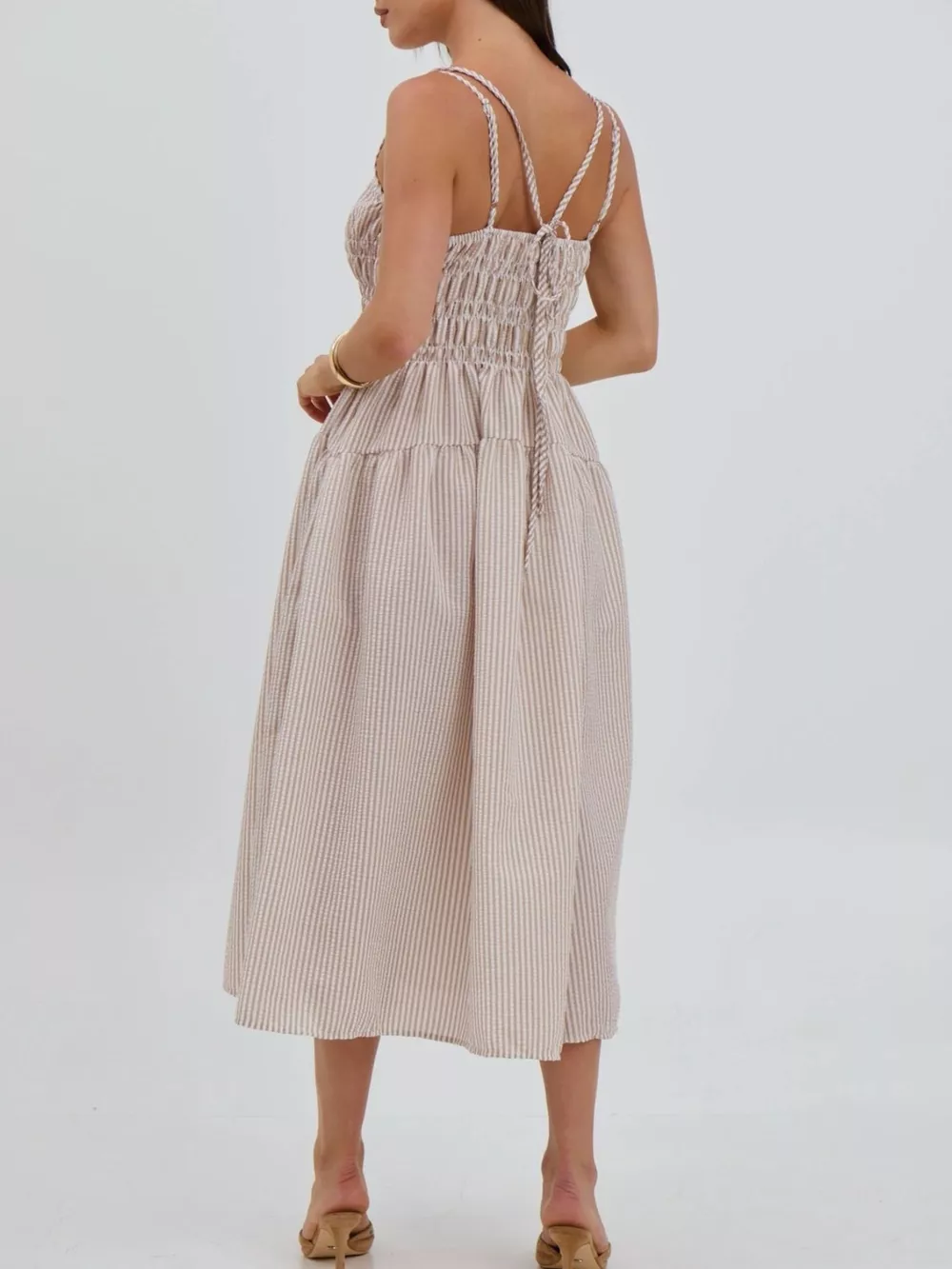 Striped Smocked Bodice Midi Dress, image 3