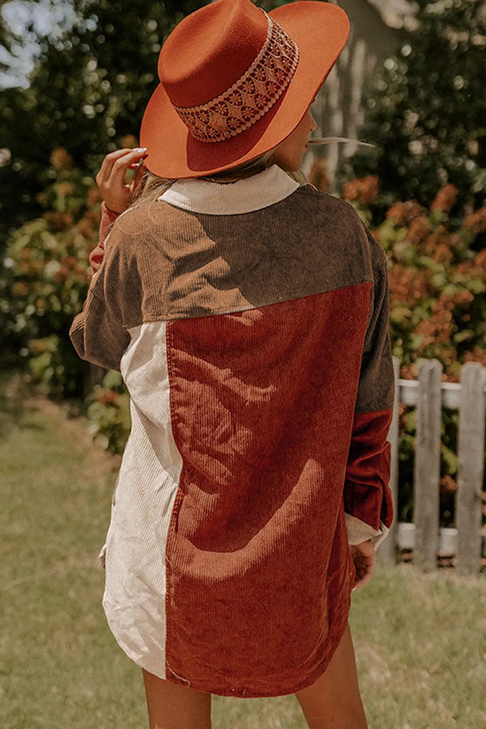Color Block Curved Hem Corduroy Shacket with Pocket, image 10