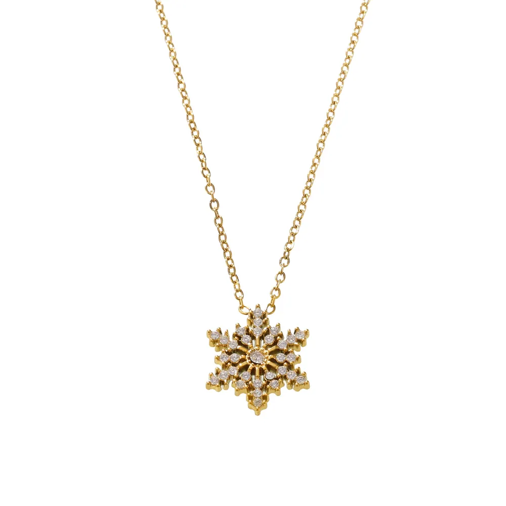 Stainless Steel Inland Zircon Snowflake Necklace, image 6