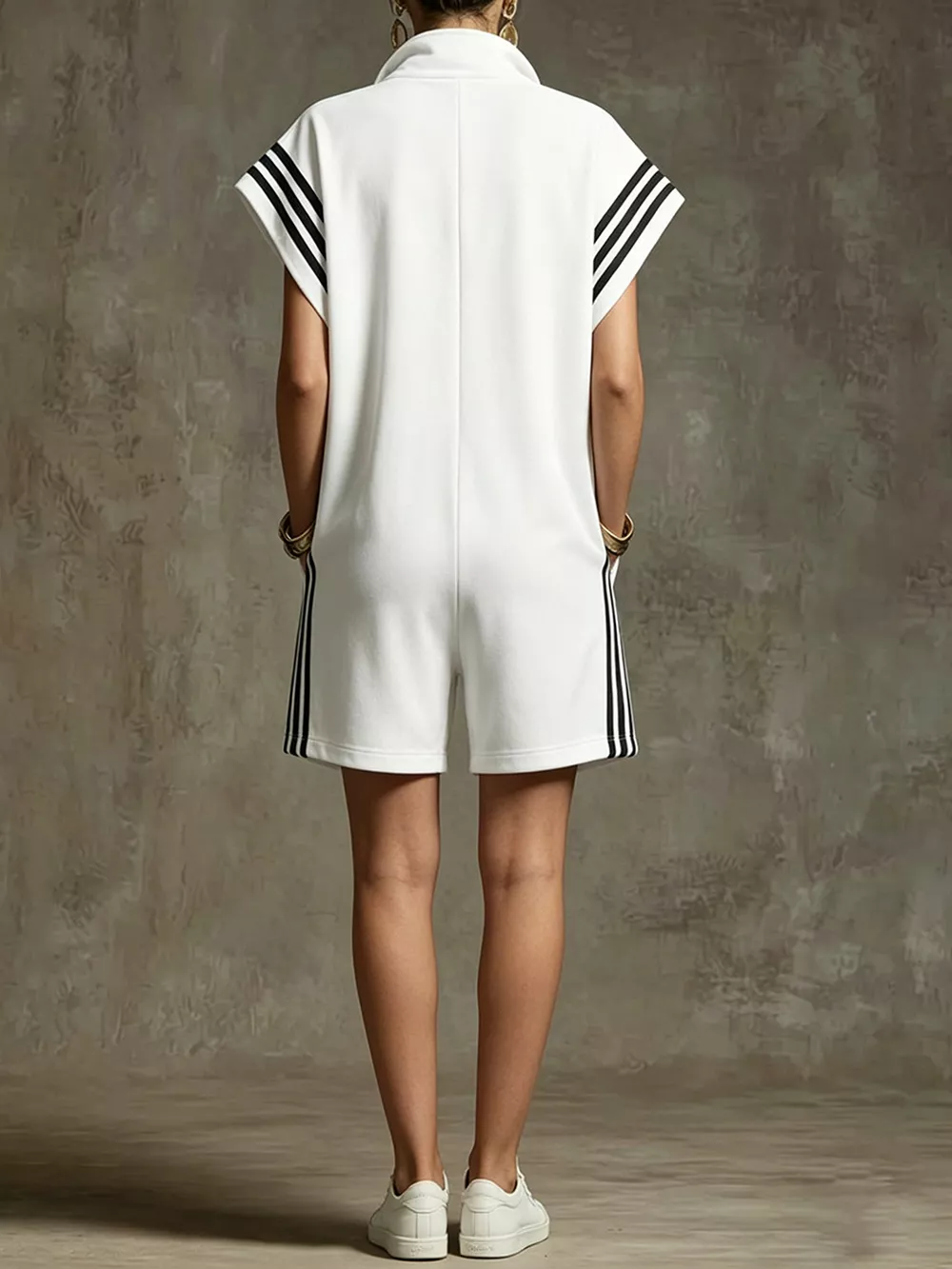 Striped Zip Front Romper, image 2