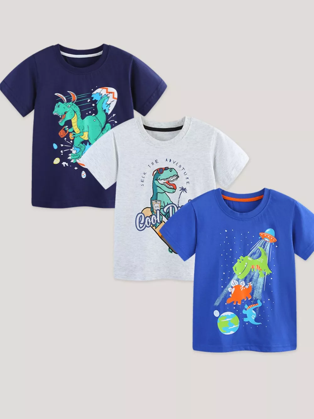 Children's Dinosaur Graphic Short Sleeve T-Shirt 3-Piece Set