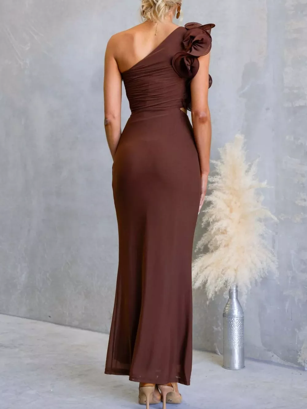 One-Shoulder Floral Trim Sleeveless Maxi Dress, image 18