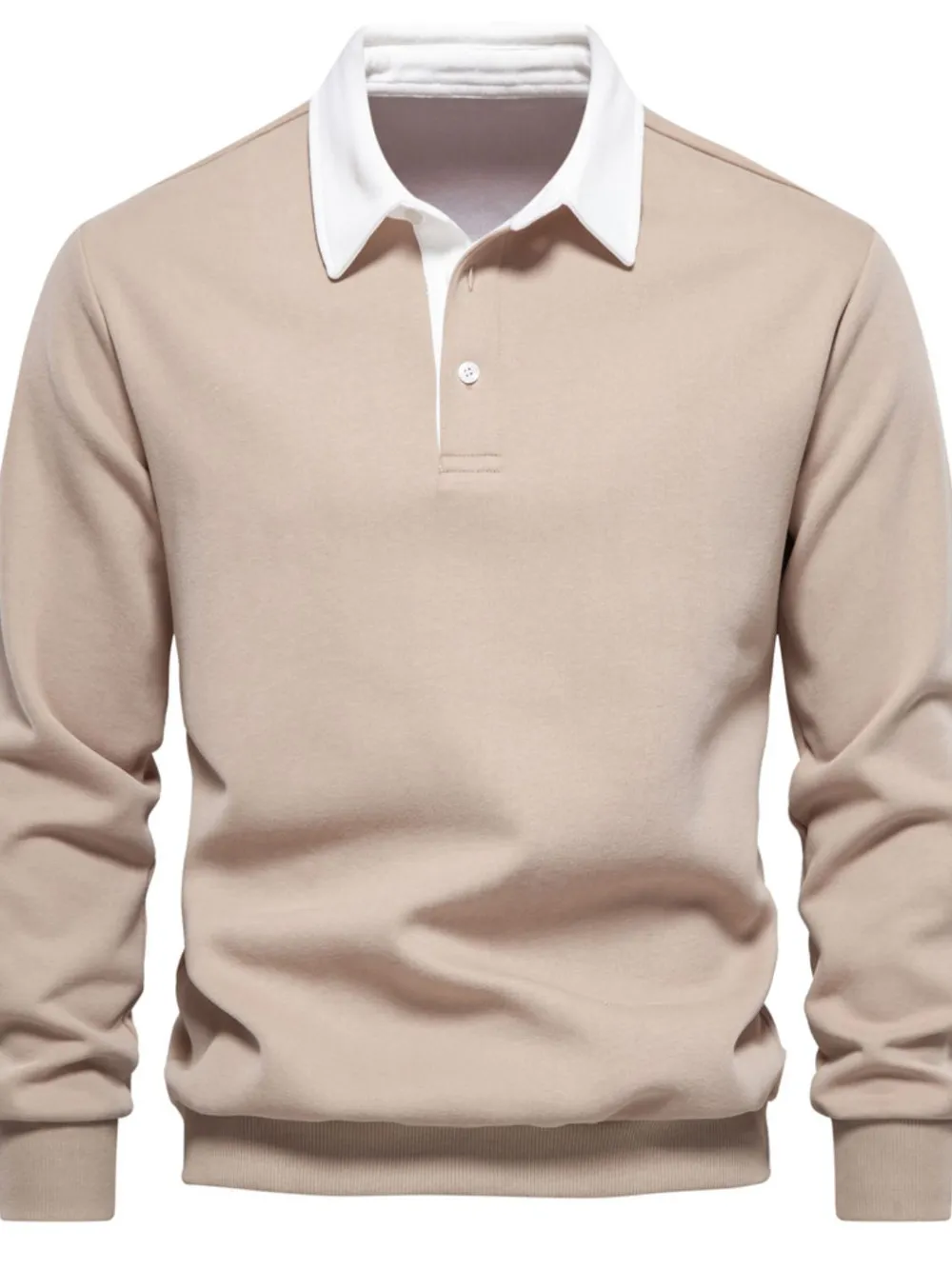 Men's Quarter Button Collared Neck Long Sleeve Polo, image 8