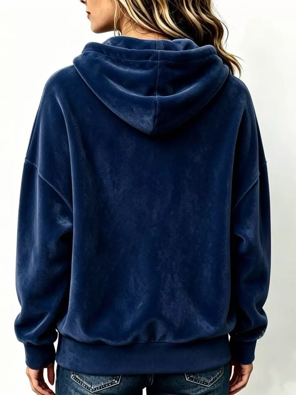 Full Size Drawstring Velvet Long Sleeve Hoodie Plus Size, image 14