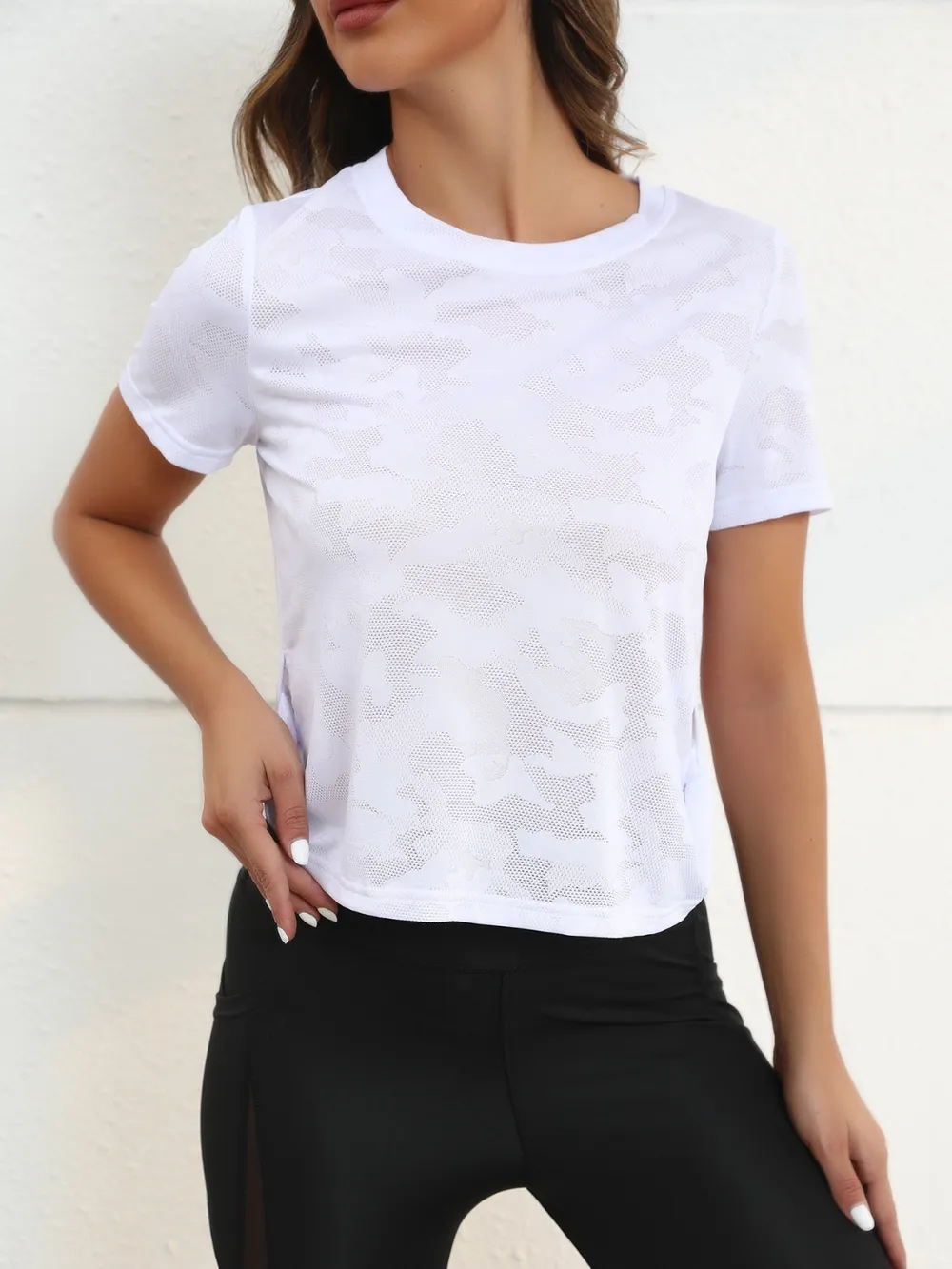 Ice Silk Mesh Round Neck Short Sleeve T-Shirt, image 4