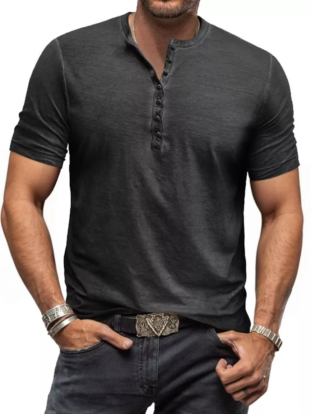Men's Full Size Button Detail Short Sleeve Polo Plus Size, image 3