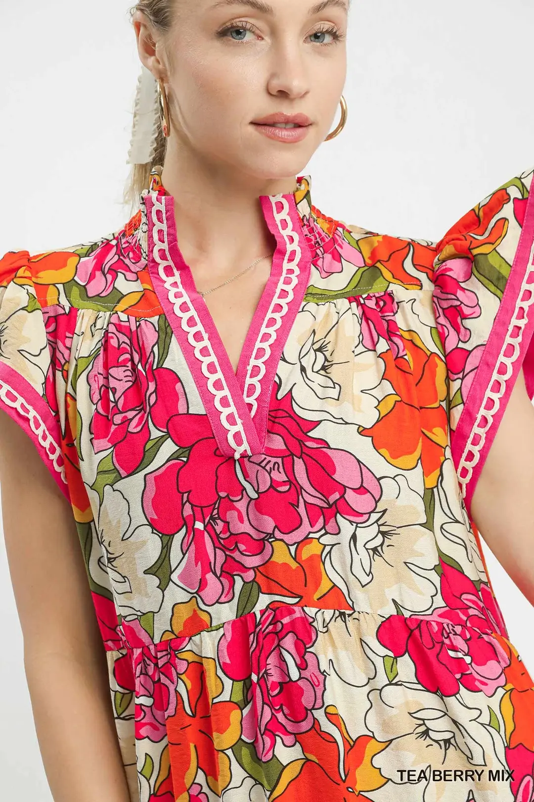 Mix Bold Floral Tiered Midi Dress, image 5