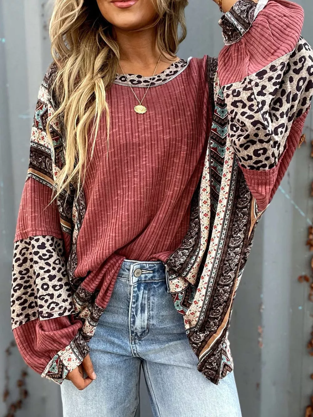 Leopard Color Block Ribbed Top, image 6