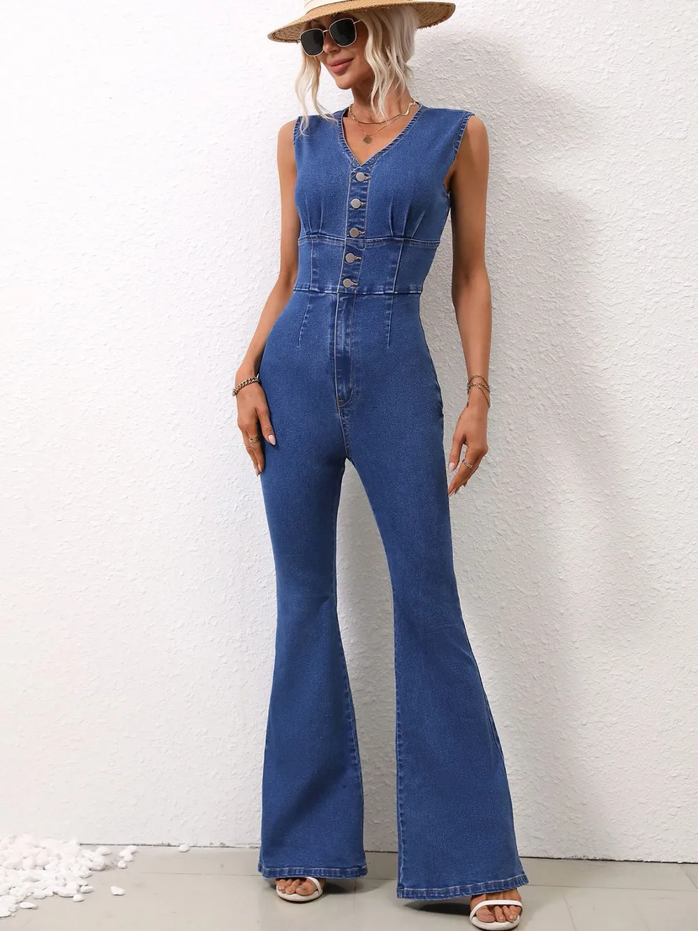 V-Neck Sleeveless Denim Jumpsuit, image 5