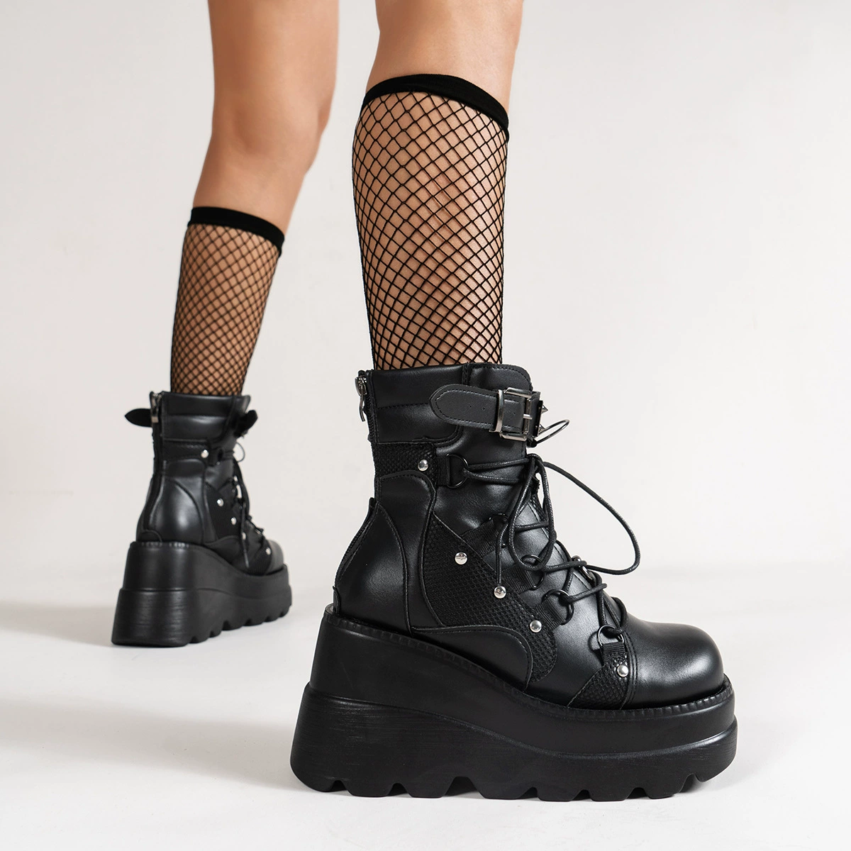 Lace Up Platform Wedge Boots, image 7