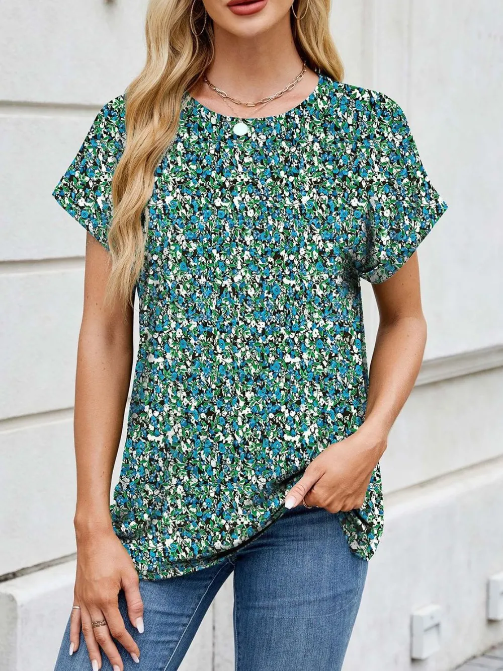 Printed Round Neck Short Sleeve Top, image 22