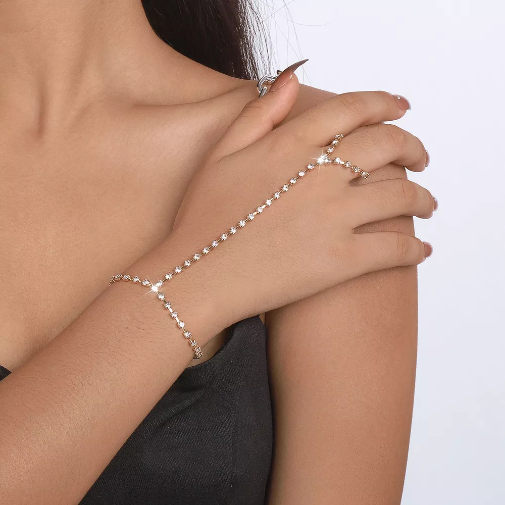 Alloy Rhinestone Bracelet with Ring, image 5
