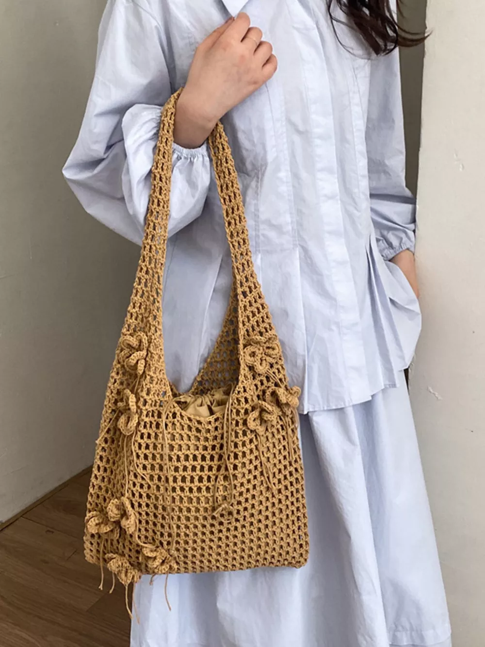 Crochet Flower Hobo Shoulder Bag