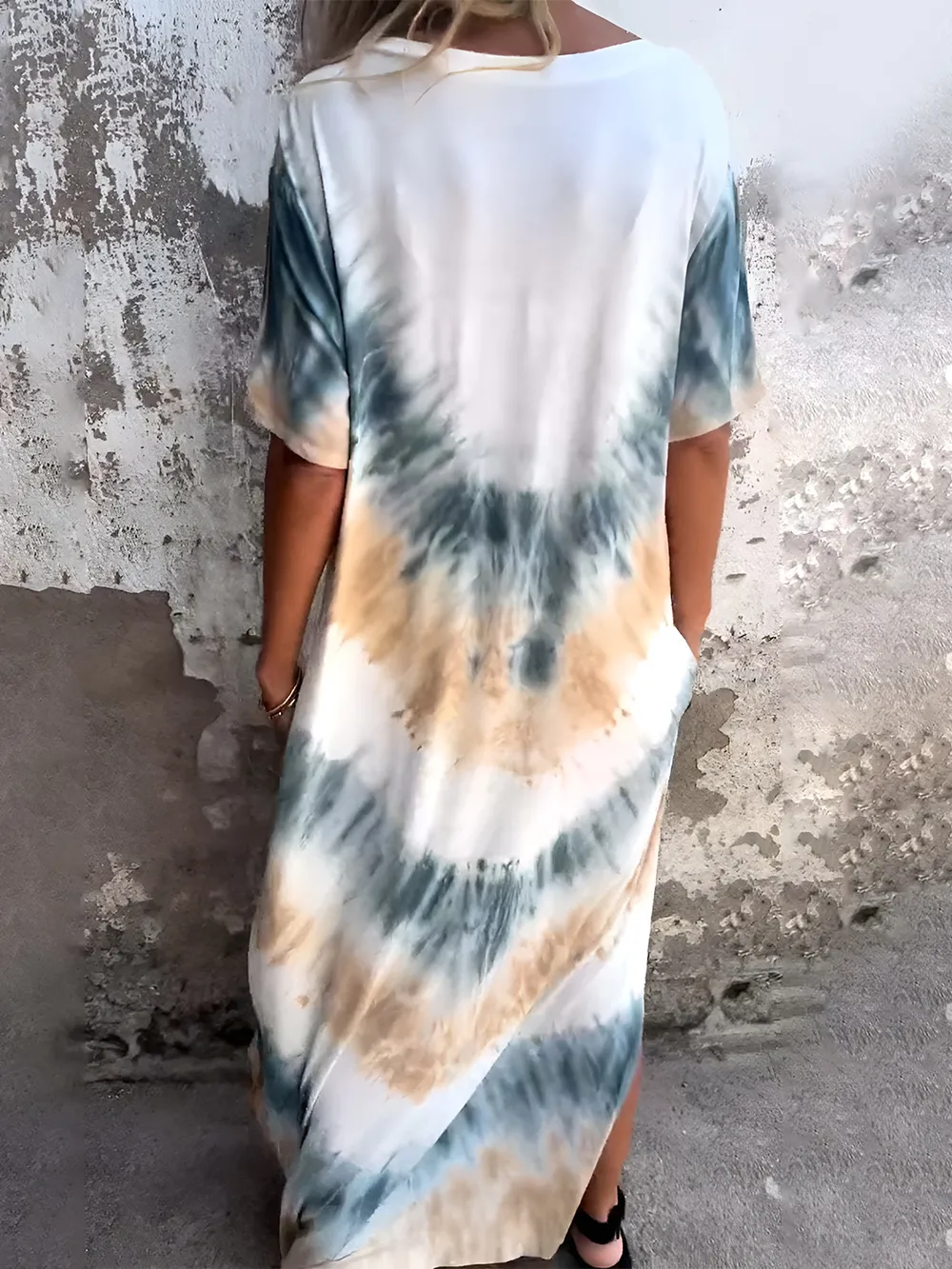 Full Size Pocketed Tie-Dye Short Sleeve Dress, image 6