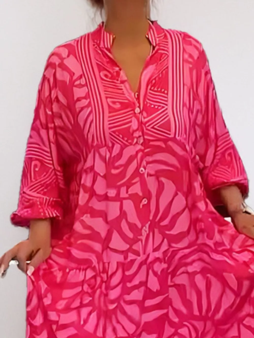 Printed Button Front Midi Dress, image 3