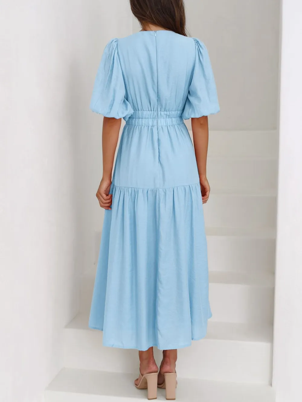 V-Neck Puff Sleeve Midi Dress, image 10