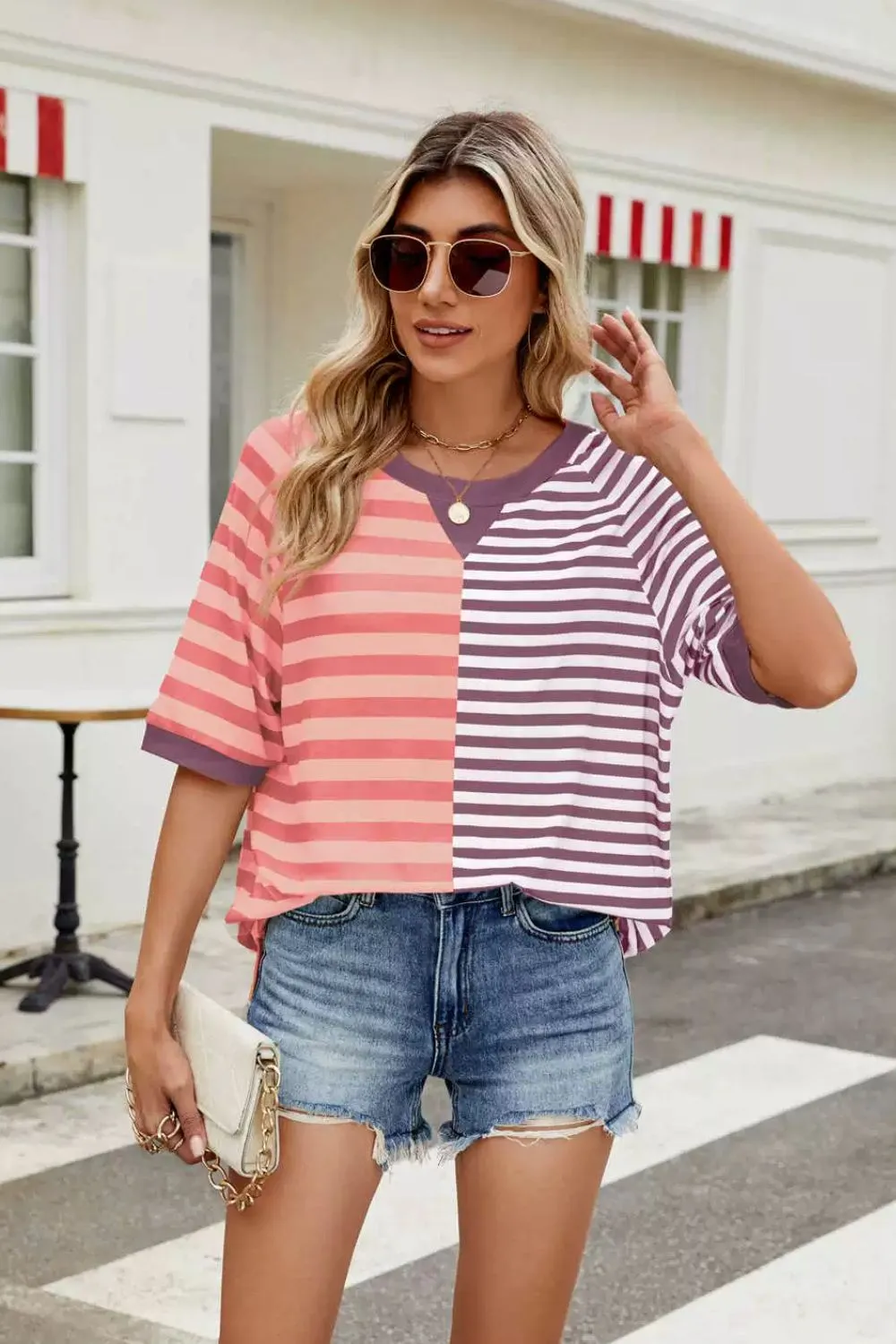 Striped Round Neck Half Sleeve T-Shirt, image 11