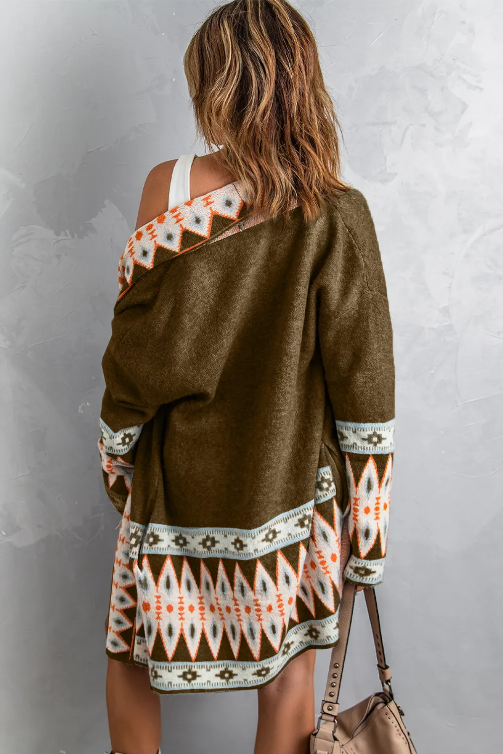 Geometric Open Front Long Sleeve Cardigan, image 8