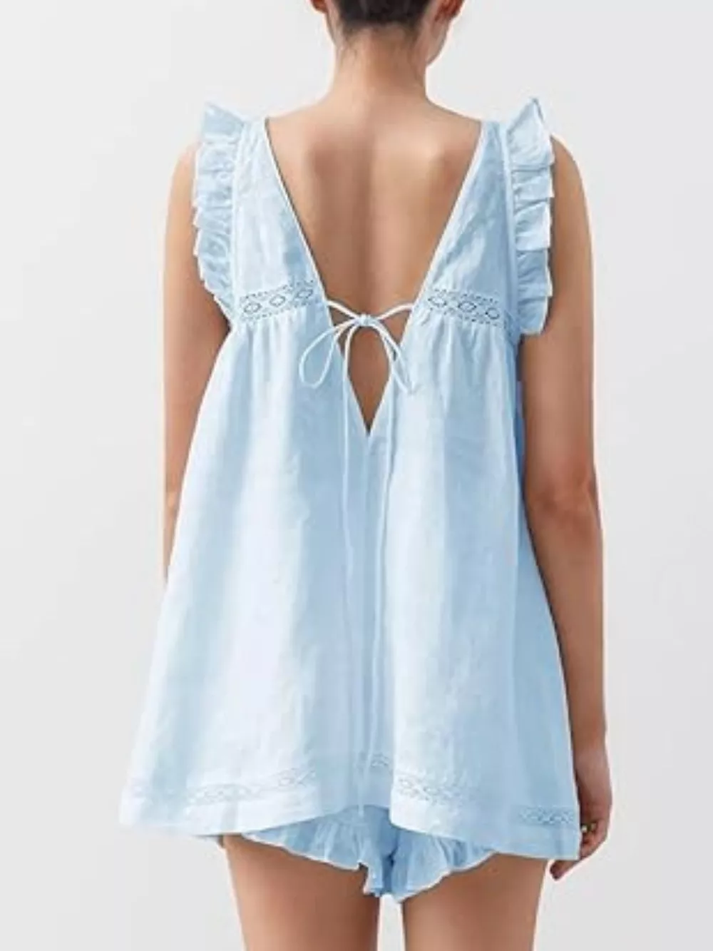 Ruffle Trim V-Neck Top and Shorts Set, image 4