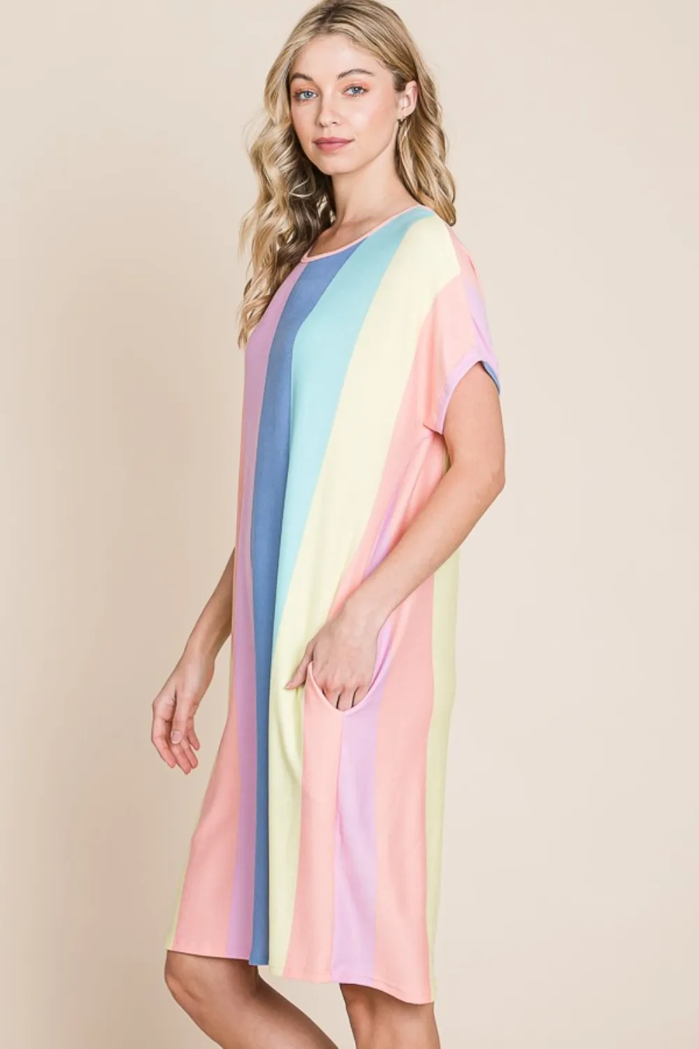 Striped Short Sleeve Dress with Pockets, image 2