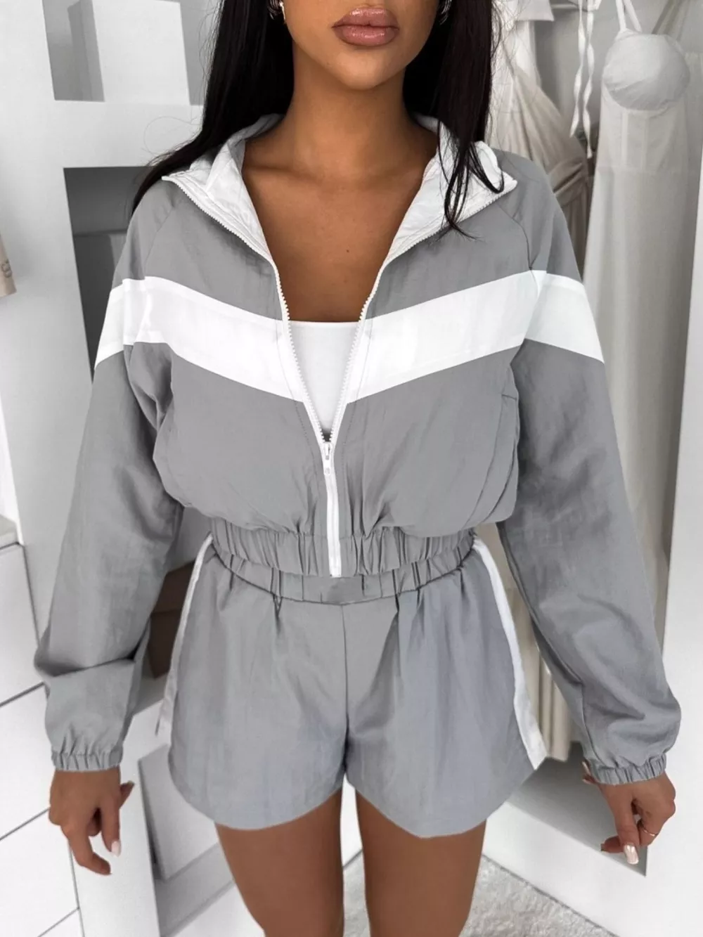 Zip Up Long Sleeve Outerwear and Shorts Set, image 2