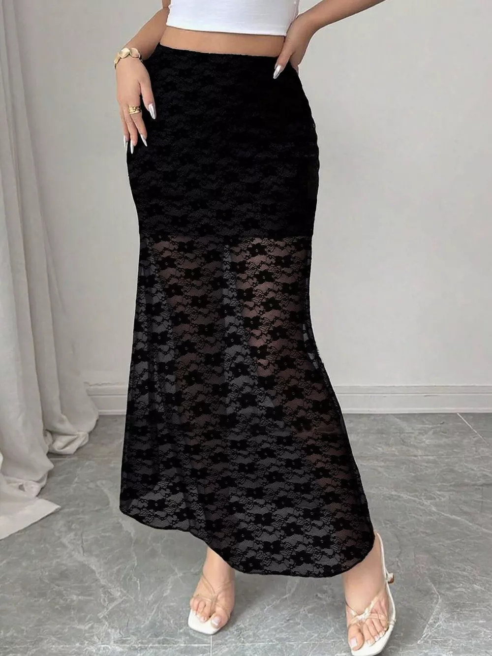 Plus Size Elegant Lace Mermaid Sheer Skirt, image 2