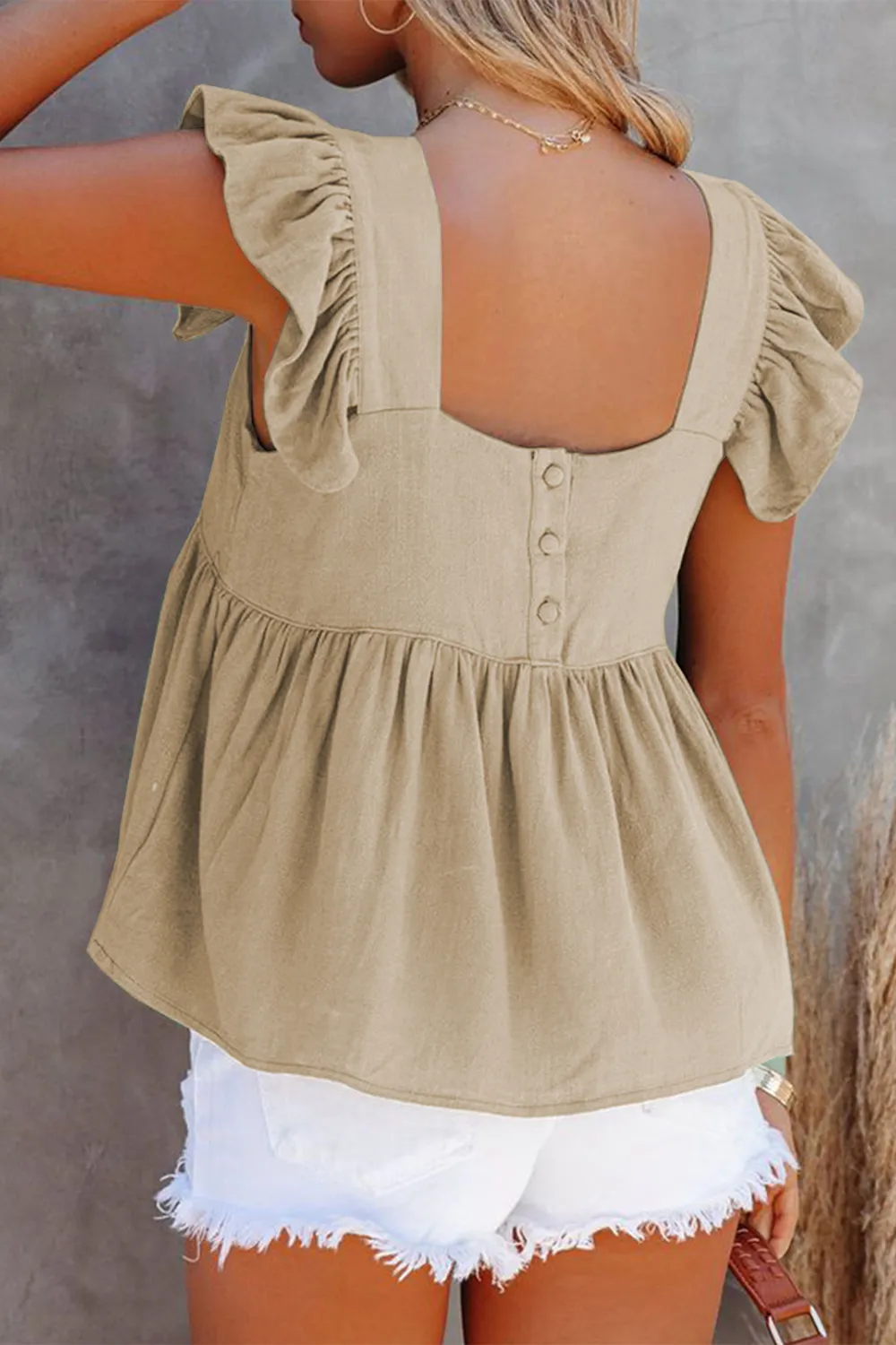 Full Size Ruffled Square Neck Cap Sleeve Blouse, image 8