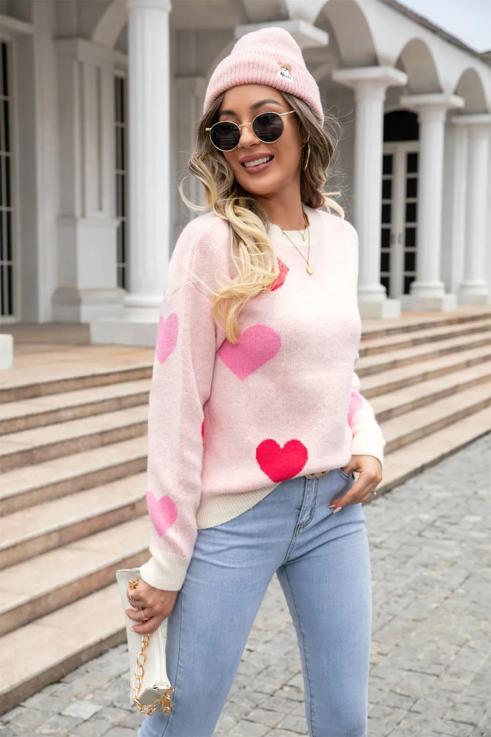 Heart Round Neck Droppped Shoulder Sweater, image 5