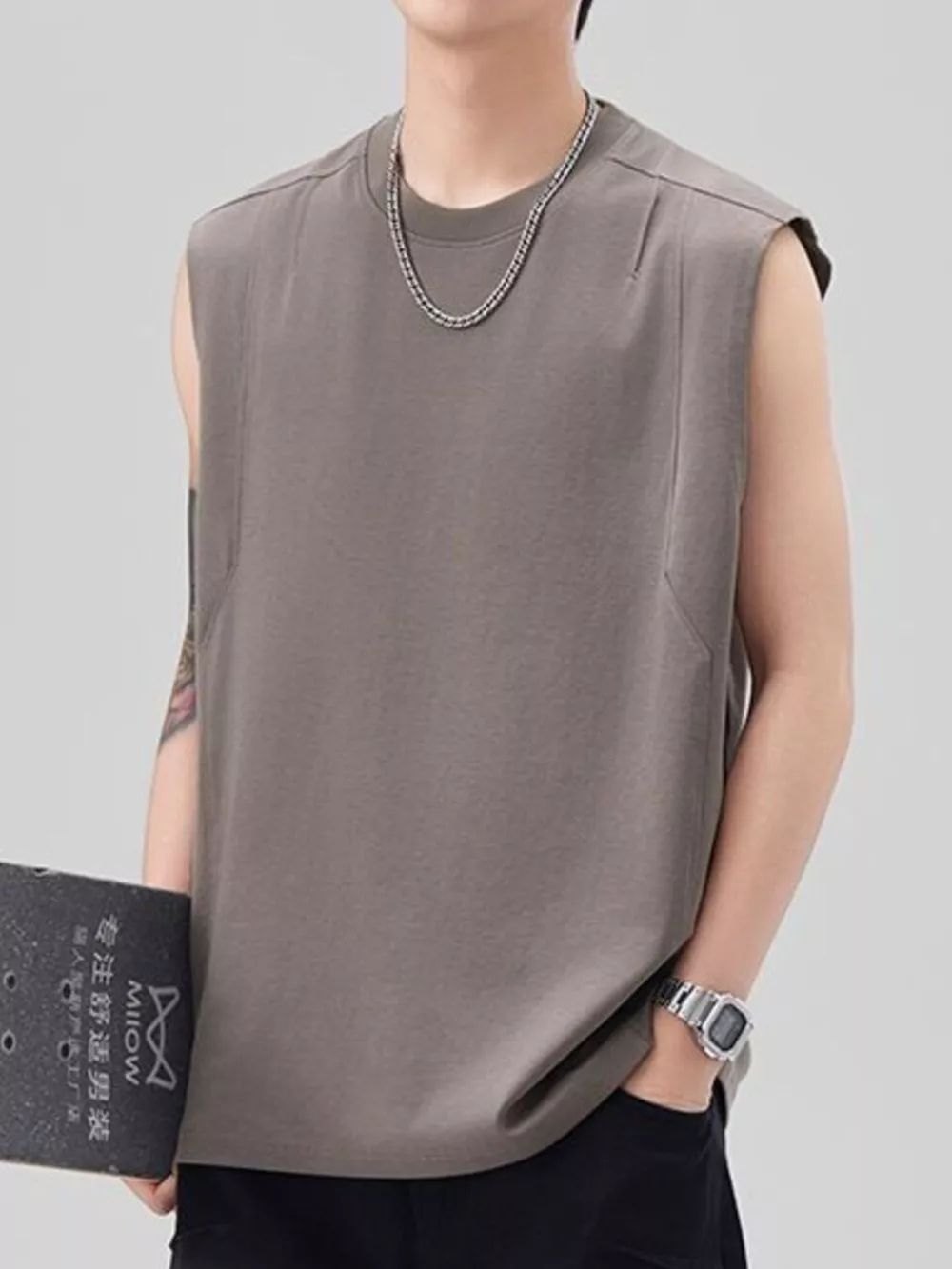 Men's Plus Size Solid Color Casual Tank Top, image 5