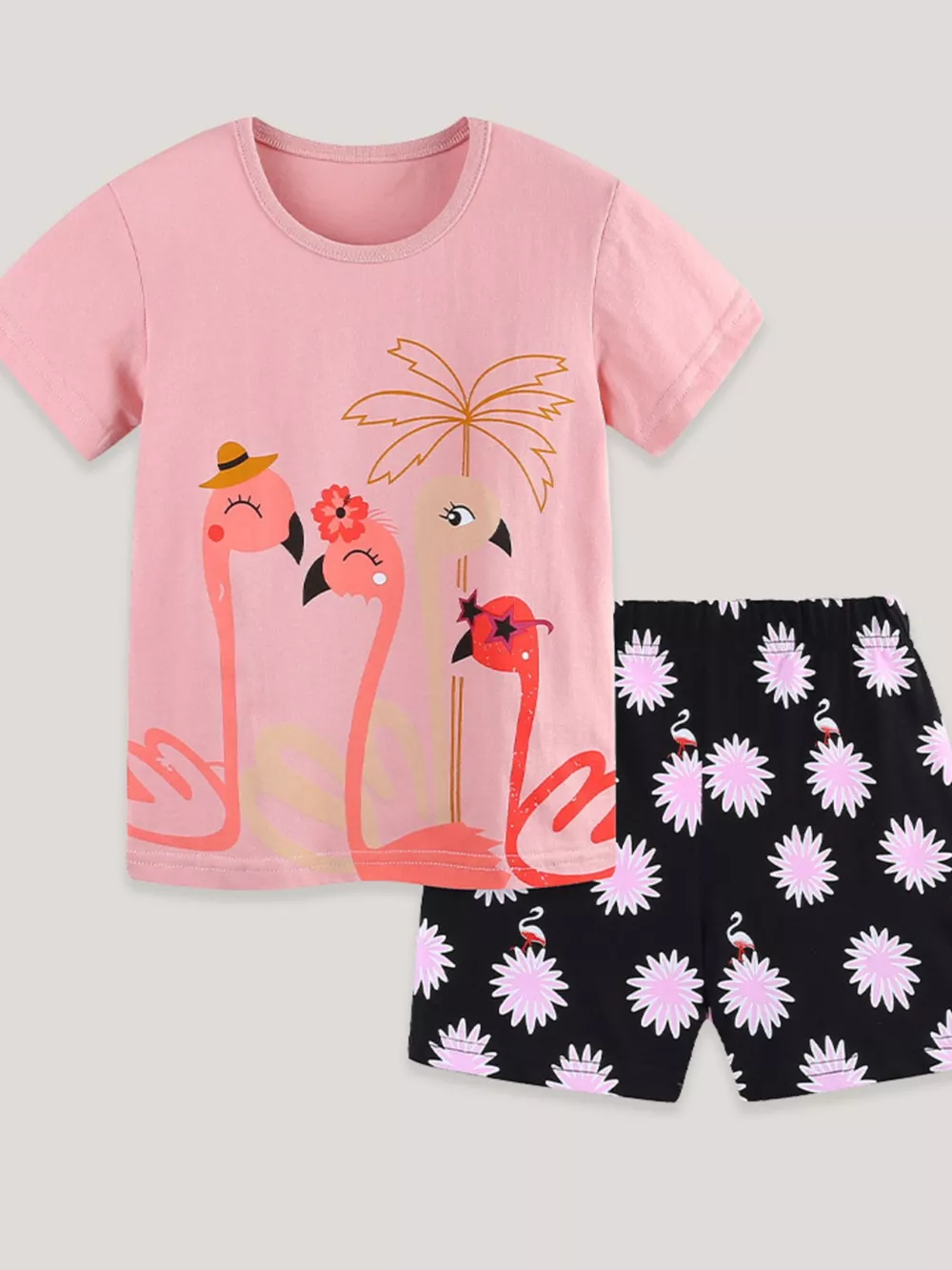 Children's Flamingo Print Tee and Shorts Set, image 2